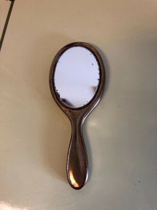 Vintage Small Metal Hand Held Mirror With Victorian Scene