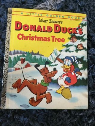 Vintage Little Golden Book Donald Ducks Christmas Tree 1st Edition W/ Extra Book