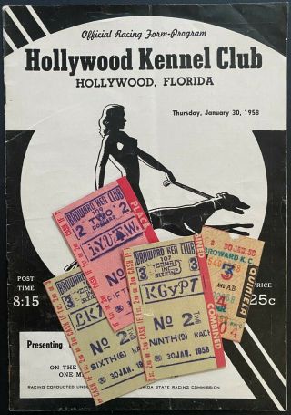1958 Greyhound Racing Hollywood Kennel Club Program Vintage Betting Tickets