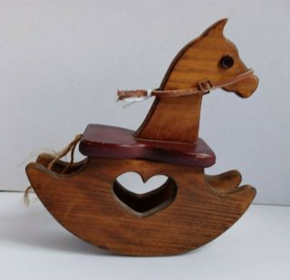 Vintage Rustic Handmade Solid Wood Small Rocking Horse Toy Decor Doll 7 " Tall