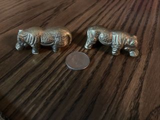 Two Vintage Miniature Brass Animal Figure Hippopotamus 2.  5 Inches