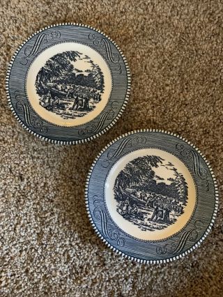 2 Vintage Blue & White Plates 6 1/4 " Dining Bread/dessert Plates Kitchen Home