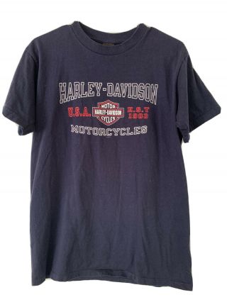 Harley - Davidson Vintage Navy Blue T - Shirt Men 