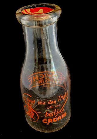 Vintage Milk Bottle One Pint Dairy Creamer Green Bay Orange Pyroglaze 1940s