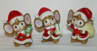 Vintage Homco Porcelain Set Of 3 Christmas Mice Figurines Santa Suits 5405 - Flaw