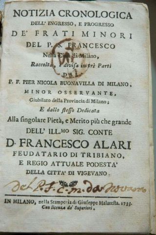 1733 Vellum Bound " Notizia Cronologica " By Buonavilla,  Concerning Franciscans