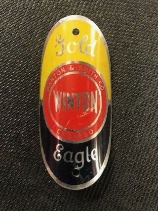 Vintage Manton & Smith Co Winton Chicago Gold Eagle Bicycle Headbadge Head Badge