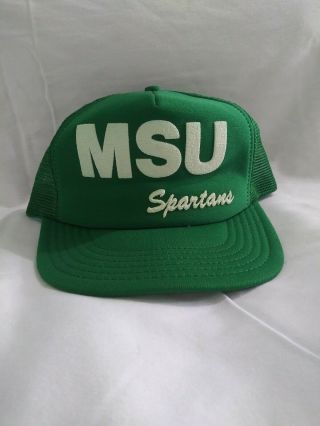 Vtg Michigan State Spartans Mesh Trucker Hat Usa Made Sparty Snap Back Msu