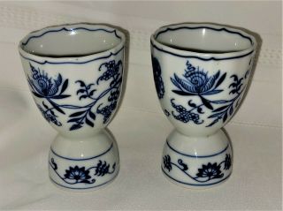 2 Vintage Blue Danube Egg Cups Blue Onion Pattern - Scalloped Rim Porcelain