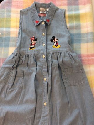 Vintage Disney Store Mickey Minnie Mouse Girls Kids 10 - 12 Dress 90s Embroidery