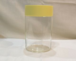 Vintage 7 " Pyrex Store N See Clear Glass Canister Jar - Flat Top Yellow Lid