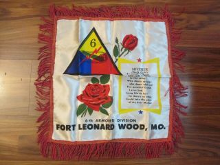 Vintage U.  S.  Army Fort Leonard Wood,  6th Armored Division Mother Pillow Cover