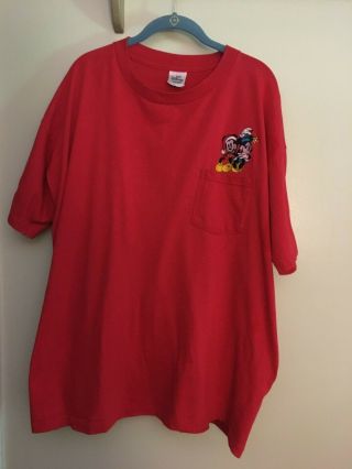Vintage Disney Christmas Mickey Minnie Embroidered T - Shirt Size Xxl Red