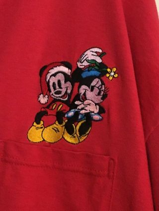 Vintage Disney Christmas Mickey Minnie Embroidered T - Shirt Size XXL Red 2