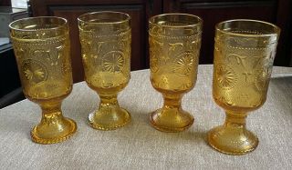 Vintage Brockway Amber Concord Pattern Glass Goblets Set Of 4