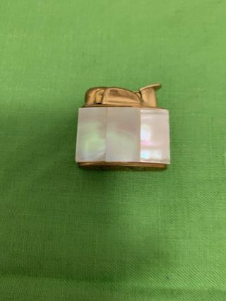 Vintage Cigarette Lighter Gold Tone With Mother Of Pearl Panels
