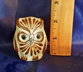 Vintage Tonala Ceramic Hand Painted Owl Mini Figurine Flowers Signed Mexico