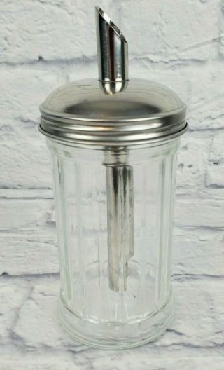 Sugar Shaker Pourer Dispenser Stainless Lid Ribbed Glass Vintage