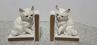 Vintage Lefton Japan Blue Eye White Persian Kitty Cat Book Ends H518