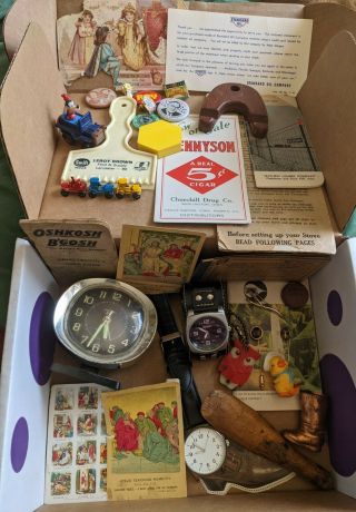 Vintage Junk Drawer,  Clock,  Watches,  Ads,  Toys,  Pins More