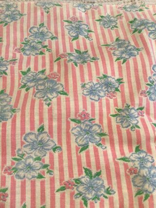 Vintage Feedsack Blue Flowers On Pink & White Stripes
