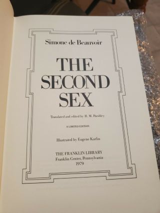 The Second Sex By Simone De Beauvoir Limited Edition And Signed Leather - Bound