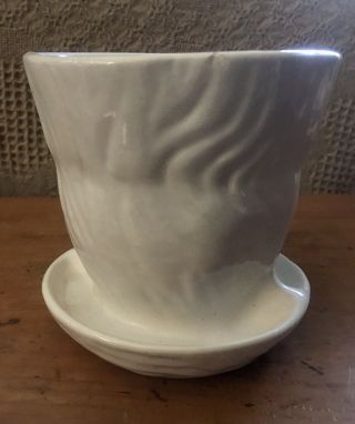 Vintage Brush Mccoy Pottery Usa 5” Off White 5” Planter With Attached Saucer