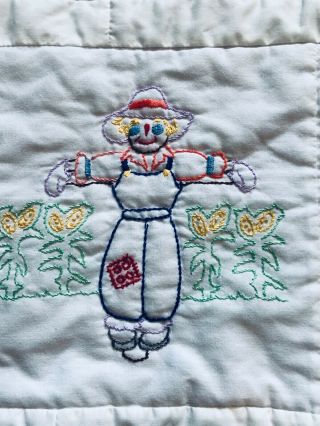 Vintage Quilt For Baby - Farm Embroidery Saw Tooth Edging