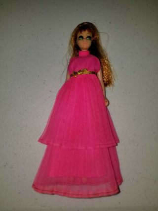 Vintage 1970 Topper Dawn Doll Auburn Red Hair Arm Waist Action Pink Dress T2