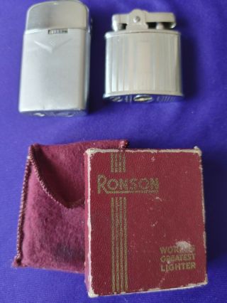 2 Ronson Chromium Standard Vintage Cigarette Lighter / Box & Pouch