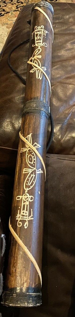 Vtg Wood Bamboo Rainstick Hand Shaker Musical Instrument Rain Maker Stick 24”x2”