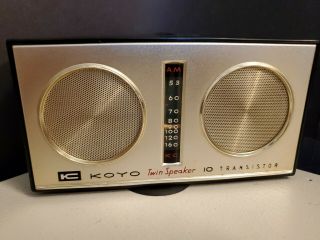 Vintage 1960s Koyo Ten Transistor Twin Speaker Radio Leather Case Japan