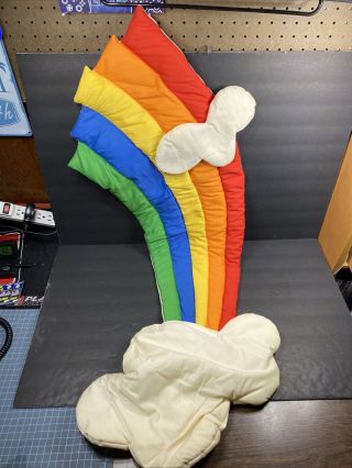 Vintage 80s Wooltex Kids Wall Art Quilted Fabric Hanging Rainbow Cloud 44”
