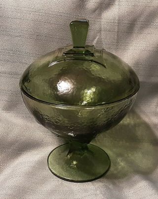 Vintage Green Depression Glass Covered Candy Dish