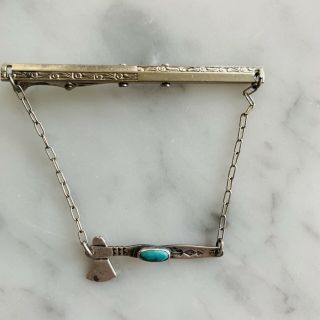 Vintage Old Fred Harvey Area Silver Turquoise Navajo Tomahawk Tie Bar Clip
