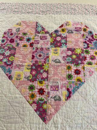 Vintage Handmade Heart Baby Quilt I Love Mommy I Love Daddy Fabric 42x42 241