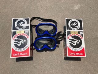 2 Set Vintage Oceanways Professional Dive Mask Adult Medium Om822 Blue