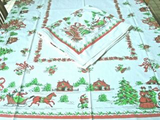 2 Matching Vintage Christmas Tablecloths - 58 " X 72 ",  56 " X 90 "