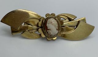 Lustern 12k Gold Filled Cameo Art Deco Vintage Brooch Pin Pendant