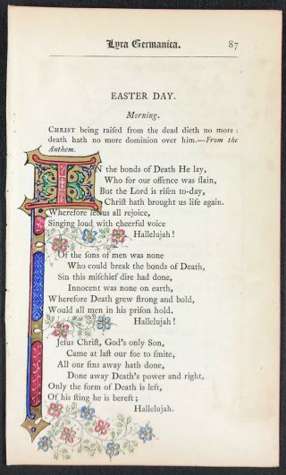 1855 Bible Hymns Leaf - Art & Crafts Movement - Gold Illuminated Manuscript 17 3
