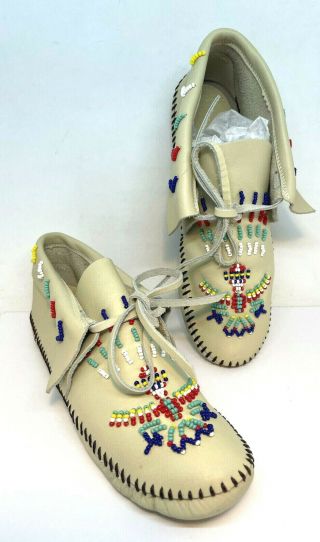 Vintage 1970s Tru - Moc Beaded Leather Moccasins Booties