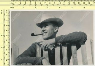 Man Smoking Tobacco Pipe Guy Hat Smoke Portrait Vintage Photo Snapshot