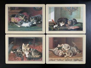 Vintage Pimpernel 16”x12” Cork Backed Cat Placemats Set Of 4 Made In England