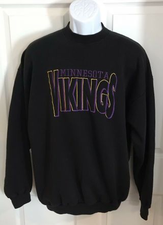 Vintage Minnesota Vikings Black Sweatshirt One Size Large/ Xl No Tag Embroidered
