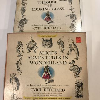 Vintage 8vinyl Records/ Two Books - Alice In Wonderland / Looking Glass -