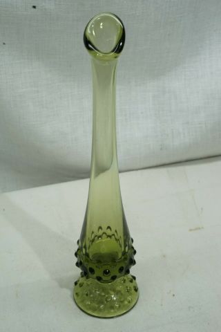 Vintage Fenton Green Hobnail Stretch Swung Footed Bud Vase 10 Inch Tall