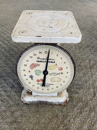 Vtg American Family Metal Kitchen Scale Rustic Canning Farmhouse Decor White