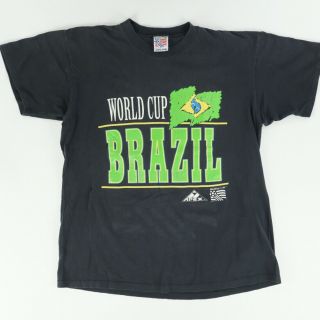 Vtg 1994 World Cup Brazil Apex One Solid T - Shirt Black Men 