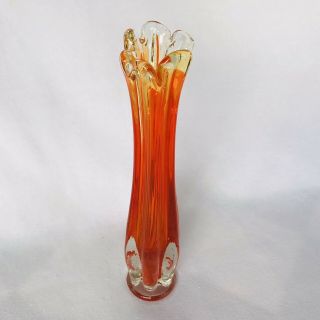 Vintage Mid Century Modern Amberina Orange Art Glass Swung Vase