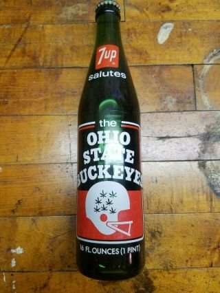 Vintage 1973 7 Up Salutes The Ohio State Buckeyes Commemorative Bottle (full)
